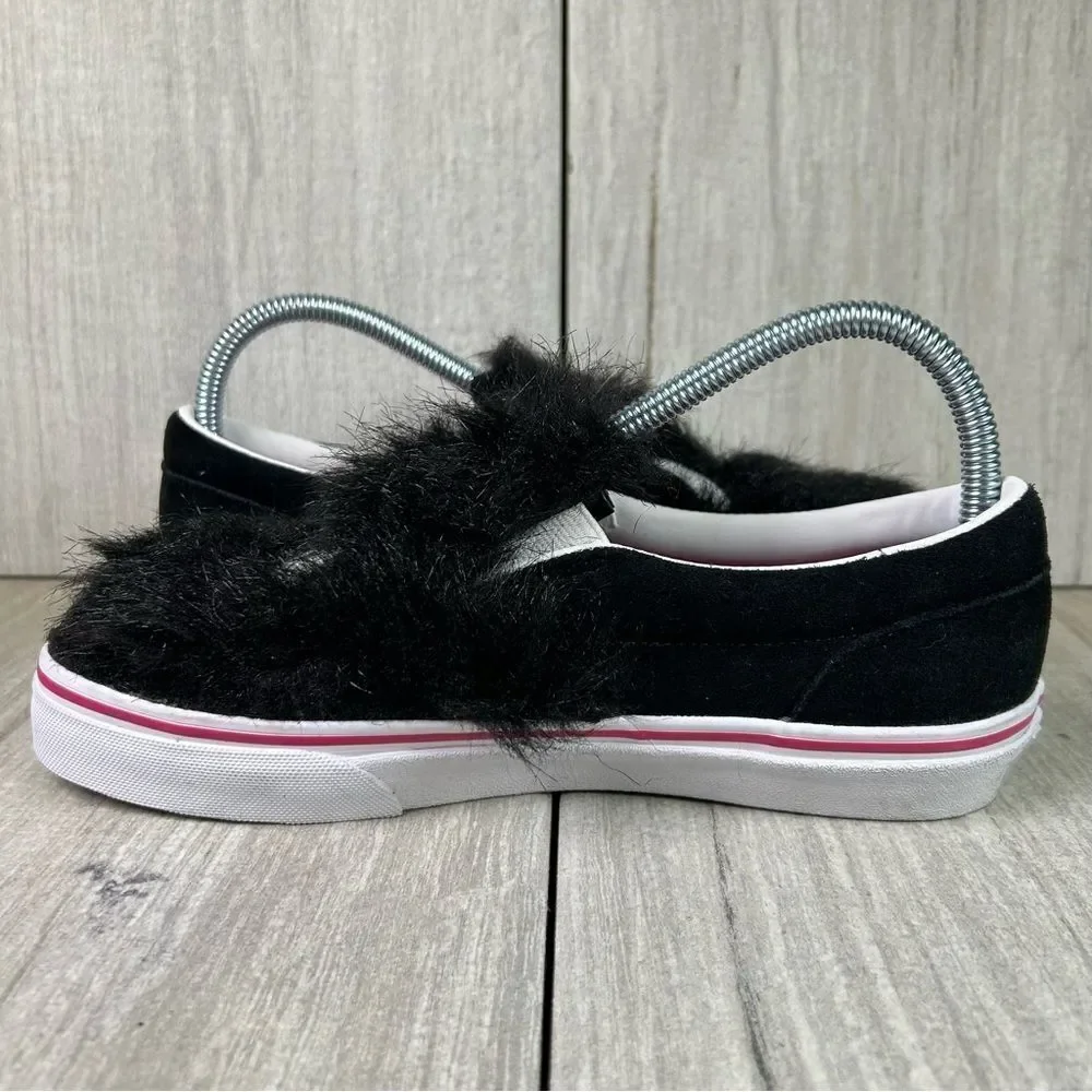 New Vans Slip On Fuzzy Monster Faux Fur Black Pink Shoes Youth Kids Size 5 - Picture 5 of 11